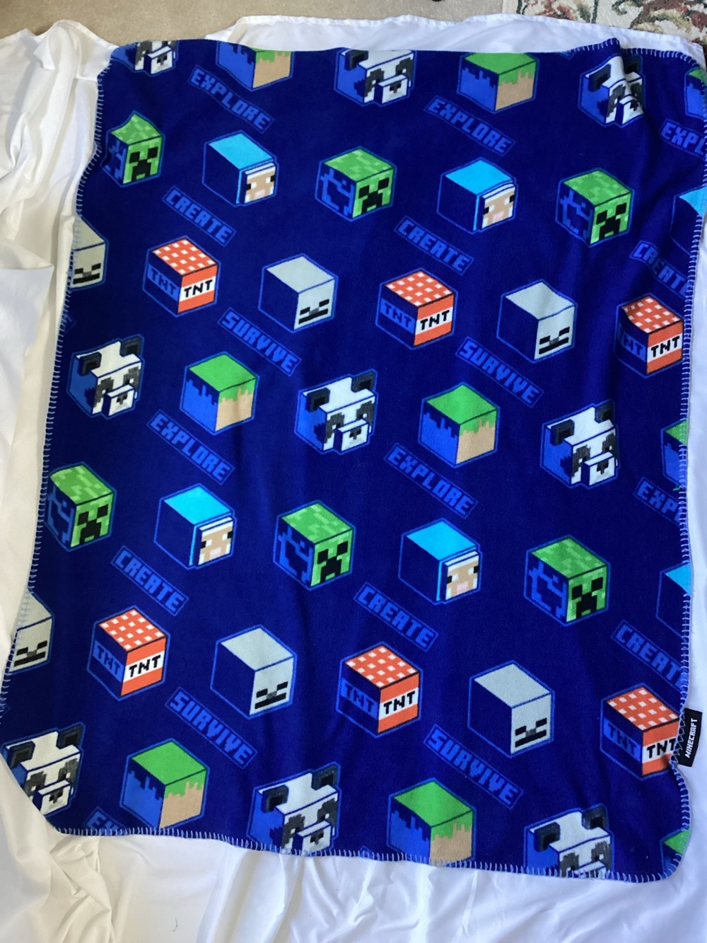 Minecraft Dark Blue 40x50 Mojang Create Survive Explore Blanket Throw